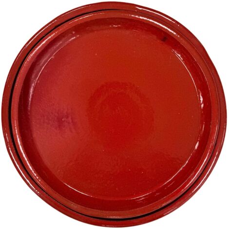 Soucoupe ronde 33cm rouge  faite à la main en terre cuite émaillée (1/3)