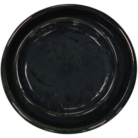 Soucoupe ronde 43cm noir faite à la main en terre cuite émaillée (1/3)