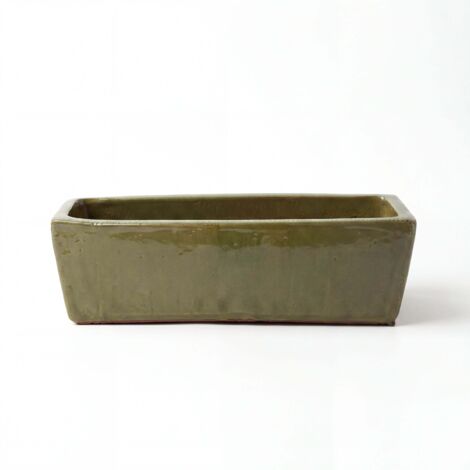 Jardinière grande taille d'extérieur GIONO 60x20x17cm vert crème, faite main en terre cuite émaillée, résistante au gel