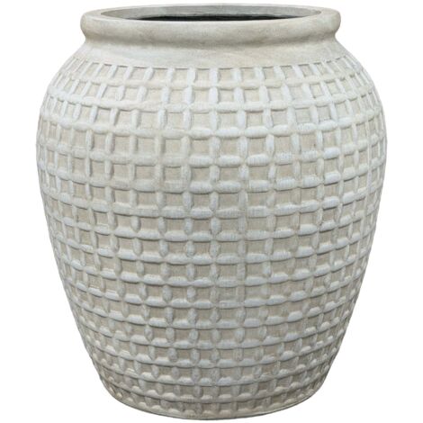 Pot grande taille d'extérieur VORTEX 53x58cm blanc antique, en béton fibré, résistant au gel