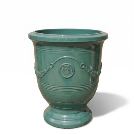 Pot grande taille d'extérieur RICHELIEU 35x42cm jade, fait main en terre cuite émaillée, résistant au gel