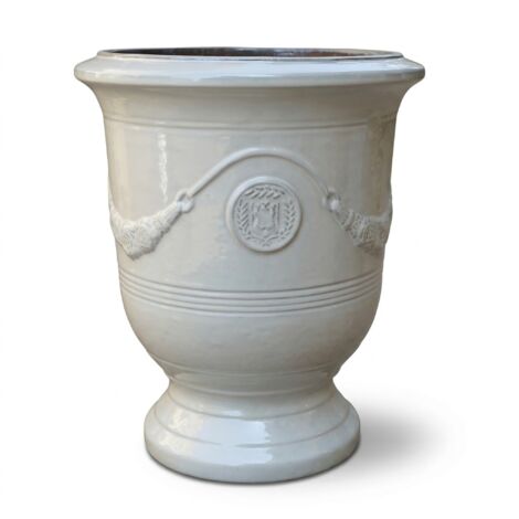Pot grande taille d'extérieur RICHELIEU 46x56cm perle, fait main en terre cuite émaillée, résistant au gel
