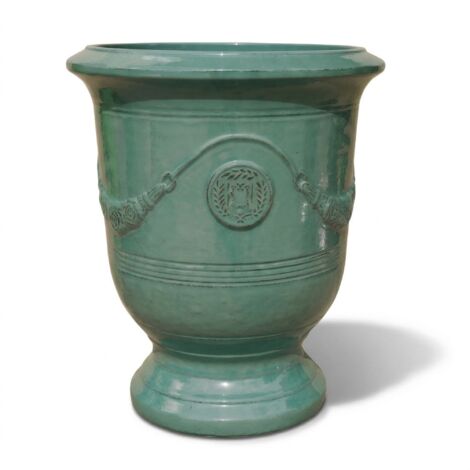 Pot grande taille d'extérieur RICHELIEU 46x56cm jade, fait main en terre cuite émaillée, résistant au gel