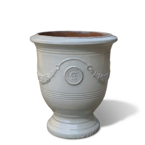 Pot grande taille d'extérieur RICHELIEU 35x42cm perle, fait main en terre cuite émaillée, résistant au gel