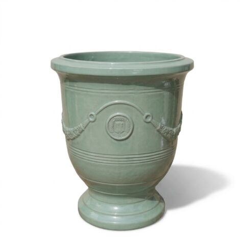 Pot grande taille d'extérieur RICHELIEU 35x42cm perle de jade, fait main en terre cuite émaillée, résistant au gel