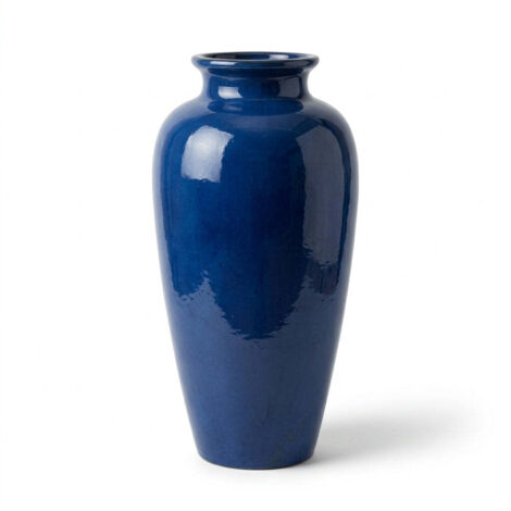 Pot grande taille d'extérieur JUPITER 40x83cm bleu nuit, fait main en terre cuite émaillée, résistant au gel