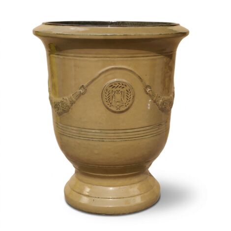 Pot grande taille d'extérieur RICHELIEU 46x56cm miel ambré, fait main en terre cuite émaillée, résistant au gel