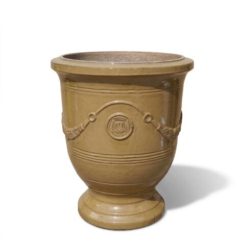 Pot grande taille d'extérieur RICHELIEU 35x42cm miel ambré, fait main en terre cuite émaillée, résistant au gel