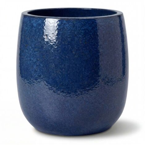 Pot grande taille d'extérieur SOCRATE 32x33cm bleu nuit, fait main en terre cuite émaillée, résistant au gel