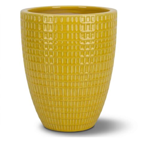 Pot grande taille d'extérieur VERNE 41x55cm jaune, fait main en terre cuite émaillée, résistant au gel