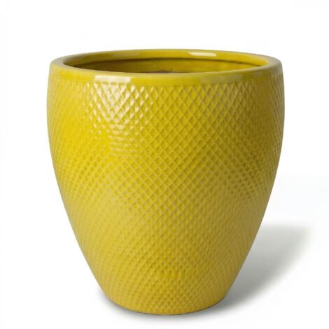 Pot grande taille d'extérieur SIGNAC 38x44cm jaune, fait main en terre cuite émaillée, résistant au gel