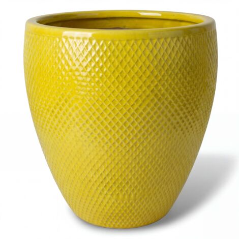 Pot grande taille d'extérieur SIGNAC 48x52cm jaune, fait main en terre cuite émaillée, résistant au gel