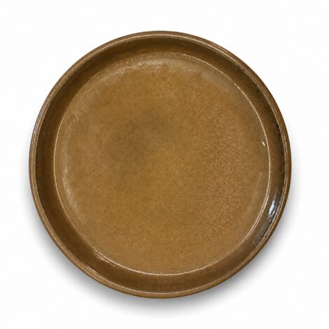 Soucoupe ronde 34cm miel ambré faite à la main en terre cuite émaillée