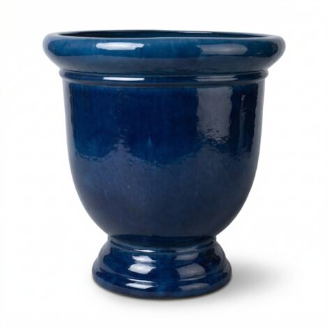 Pot grande taille d'extérieur TITAN 72x75cm bleu caraîbes, fait main en terre cuite émaillée, résistant au gel