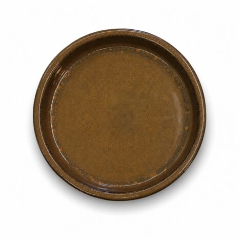 Soucoupe ronde 21cm miel ambré faite à la main en terre cuite émaillée (1/3)