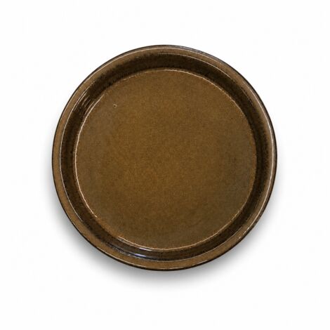 Soucoupe ronde 19cm miel ambré faite à la main en terre cuite émaillée (1/3)