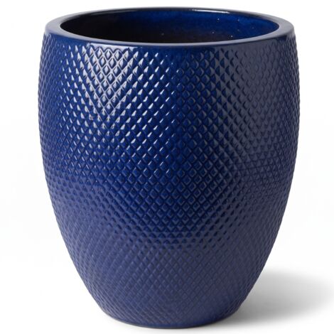 Pot grande taille d'extérieur SIGNAC 48x52cm bleu cobalt, fait main en terre cuite émaillée, résistant au gel