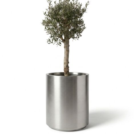 Lot olivier + pot grande taille METROPOLE 60x70cm inox brossé, fait main en acier inoxydable