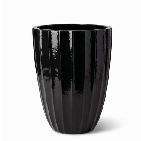 Pot grande taille d'extérieur HUGO 44x59cm noir, fait main en terre cuite émaillée, résistant au gel