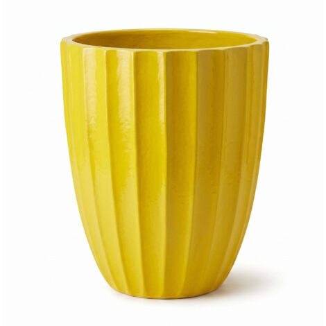 Pot grande taille d'extérieur HUGO 55x71cm jaune, fait main en terre cuite émaillée, résistant au gel