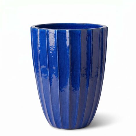 Pot grande taille d'extérieur HUGO 44x59cm bleu cobalt, fait main en terre cuite émaillée, résistant au gel