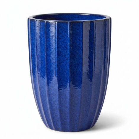 Pot grande taille d'extérieur HUGO 55x71cm bleu cobalt, fait main en terre cuite émaillée, résistant au gel