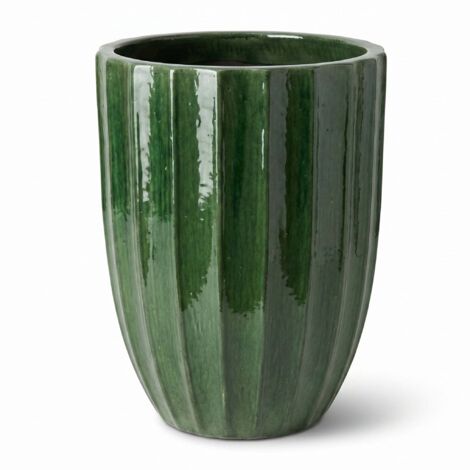 Pot grande taille d'extérieur HUGO 55x71cm vert jungle, fait main en terre cuite émaillée, résistant au gel