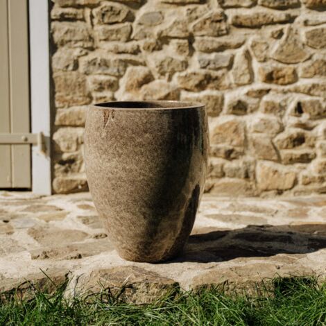 Pot grande taille d'extérieur LAFONTAINE 30x45cm tigre blanc, fait main en terre cuite émaillée, résistant au gel