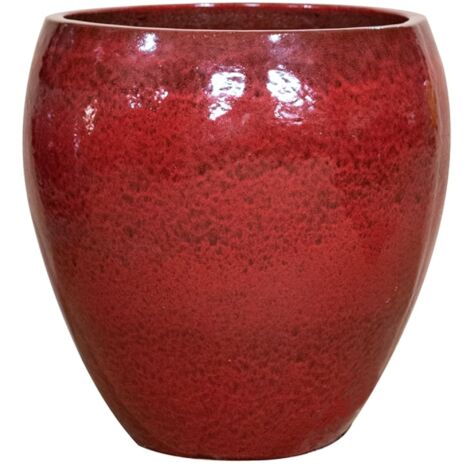 Provencelia Lafontaine 28x32cm, pot grande taille d'extérieur fait main en terre cuite émaillée, résistant au gel, rouge tropical (1/4)