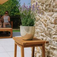 Pot grande taille d'extérieur LANCELOT 21x19cm perle, fait main en terre cuite émaillée, résistant au gel