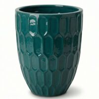 Pot grande taille d'extérieur DAUDET 41x55cm bleu pétrole, fait main en terre cuite émaillée, résistant au gel