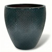 Pot grande taille d'extérieur SIGNAC 22x25cm bleu pétrole, fait main en terre cuite émaillée, résistant au gel
