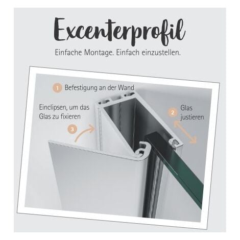 Schulte Duchwand Walk In Alexa 2.0, 6 mm ESG Sicherheitsglas Dekor Mistral mit Exzenterprofil inkl. Fixil Beschichtung, Profilfarbe: Chromoptik, Größe: 100 x 190 cm