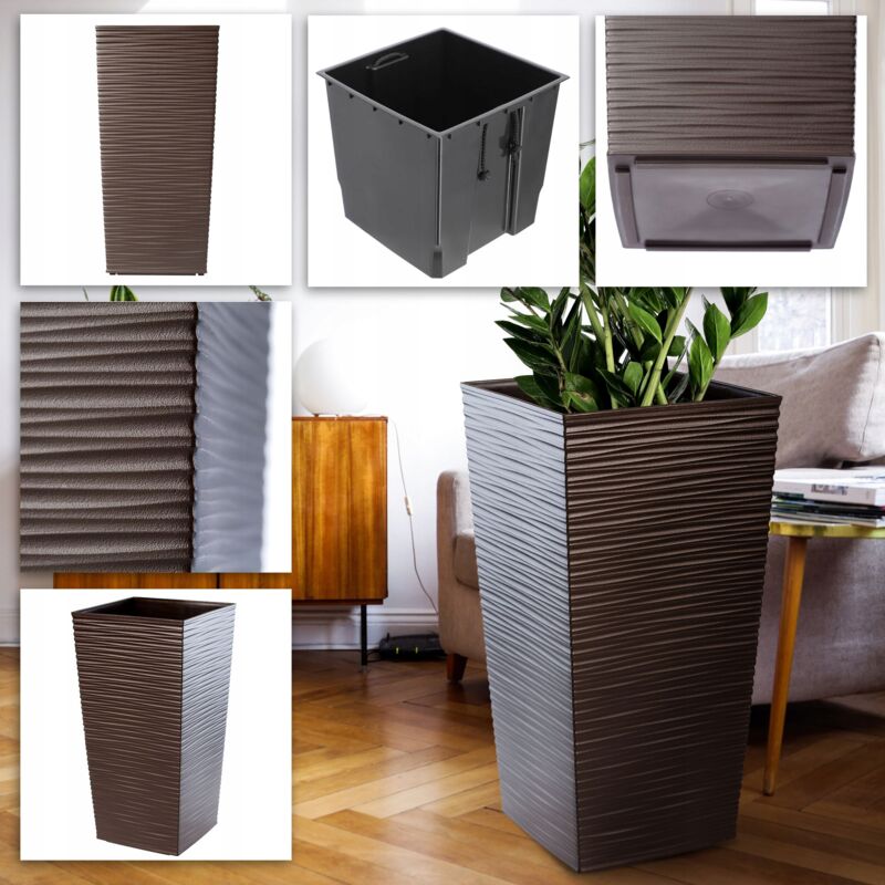 Acan Tradineur - Set di 4 vasi da fiori in plastica per parete, vaso da appendere, vaso per piante, fiori, balcone, veranda, casa, prodotto in Spagna (antracite, 26 x 29,5 x 19 cm