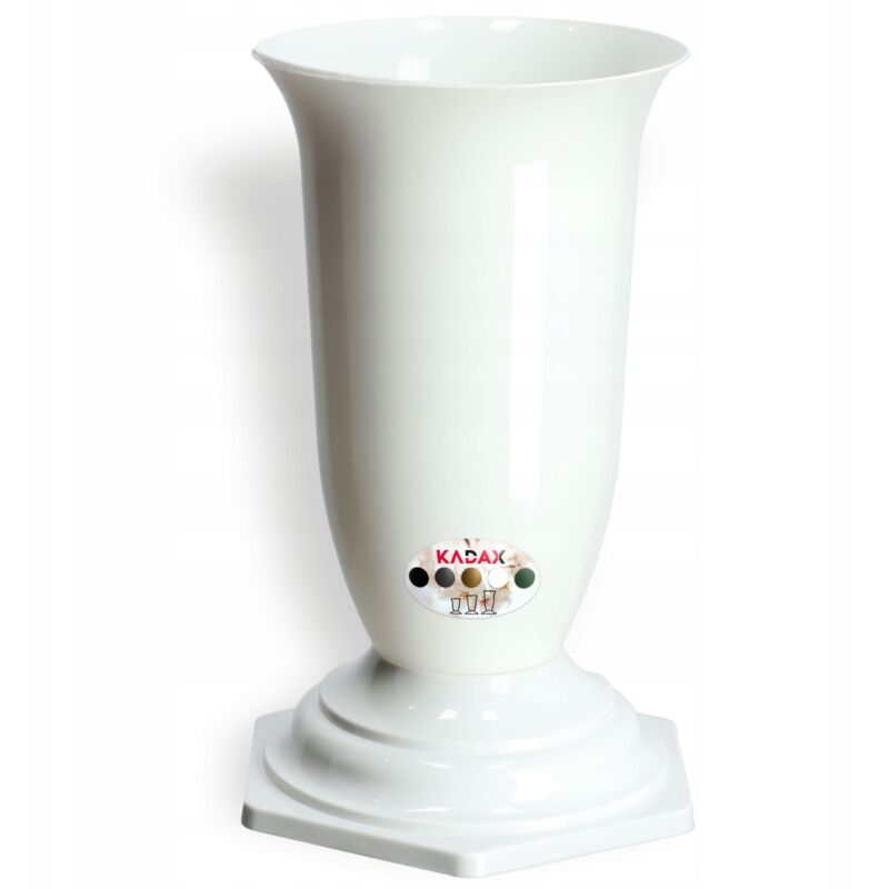 Designgrab Vaso Per Tomba Viscont White In Granito Lucido, Cilindrico 25x12 Cm, Con Inserto In Plastica E Foro Di Scarico