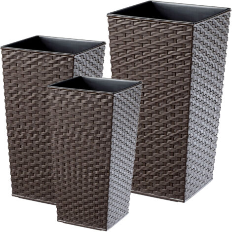 KADAX Vaso da fiori alto, fioriera grande per interni ed esterni, fioriera in simil rattan (marrone, set da 3: 36 cm, 46,5 cm, 57 cm)