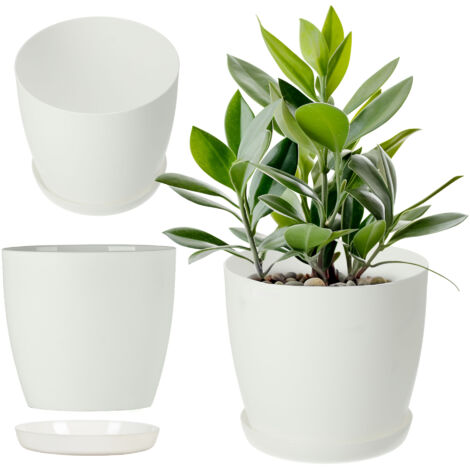 KADAX Vaso da Fiori in Plastica con Sottovaso ed Elegante Finitura Opaca, Vaso per Piante per un Arredamento Interno Raffinato e Moderno (30 cm, Bianco)