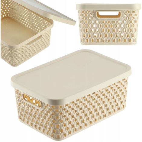Cesto Portaoggetti In Rattan Con Coperchio, 31x16 Cm, Decorativo Per Cucina E Casa