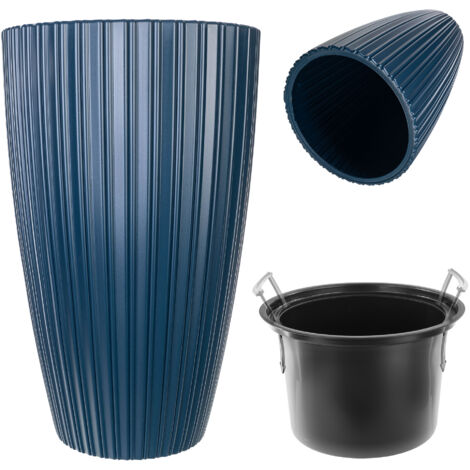 Vaso da fiori rotondo KADAX - Vaso da fiori decorativo con inserto interno - Plastica - per interni ed esterni - Blu