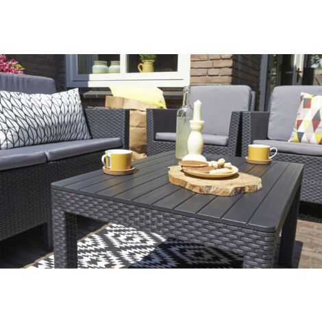 Tavolo Allibert Lyon, grafite, tavolo in polyrattan, tavolo da soggiorno, tavolo in plastica, tavolo da giardino, 116 x 71,5 x 66,5 cm, 233779
