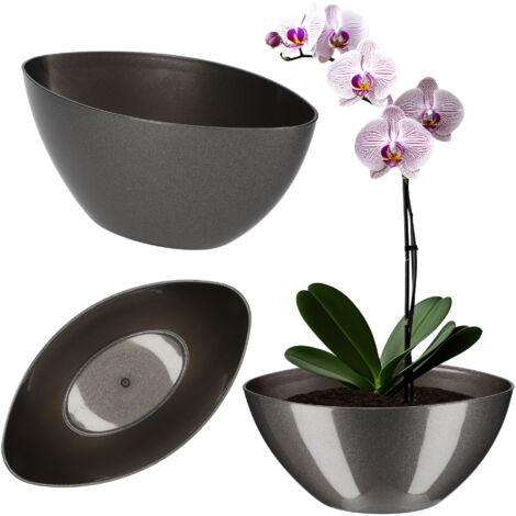 Luzia Vaso Portavasi Ovale Effetto Pizzo - Plastica Resistente, 29x13 Cm, Colore Nero Antracite