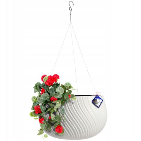 KADAX Vaso sospeso con catena e gancio, vaso da fiori sospeso per piante rampicanti, vaso per piante con inserto, ( 32 cm, bianco)