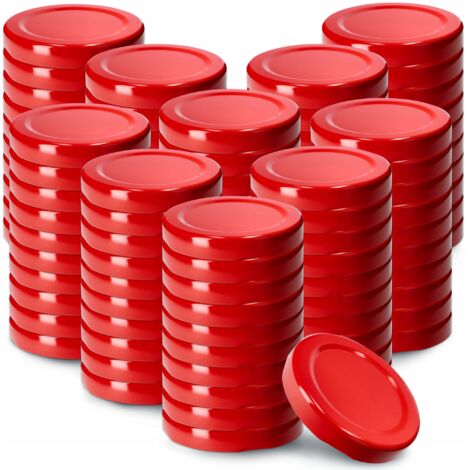 KADAX Coperchi a vite, Diametro 53 mm, Coperchi in metallo, Adatto per barattoli da 115 ml, 100 pezzi, con 4 dentini a scatto, Rosso (1/5)