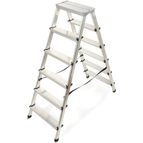 Scala Pieghevole In Alluminio KADAX 7 Gradini - Antiscivolo, Ripiano Portaoggetti, Portata 125 Kg - Foto 2