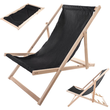 Sdraio da spiaggia pieghevole in legno KADAX per terrazza, produttore di vernice nera (1/5)