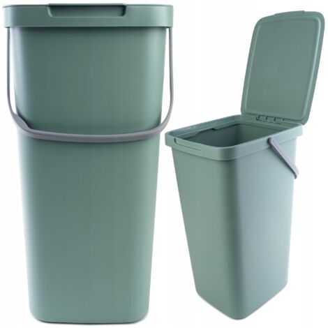 KADAX Pattumiera con coperchio e maniglia, pattumiera in plastica, per raccolta differenziata, rettangolare, con coperchio incernierato (verde, 25 L)