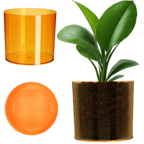 CYLINDRO Vaso Per Fiori Rotondo In Plastica Resistente - Colore Beige Taupe, Altezza 45 Cm - 3