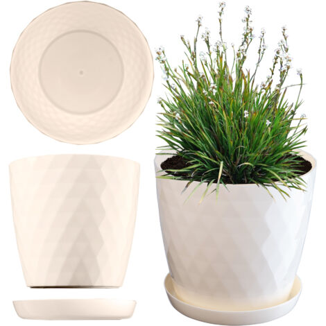 KADAX Vaso da fiori in plastica con sottovaso integrato, vaso per piante per decorazioni floreali moderne in interni (14 cm, Ecru) (1/5)