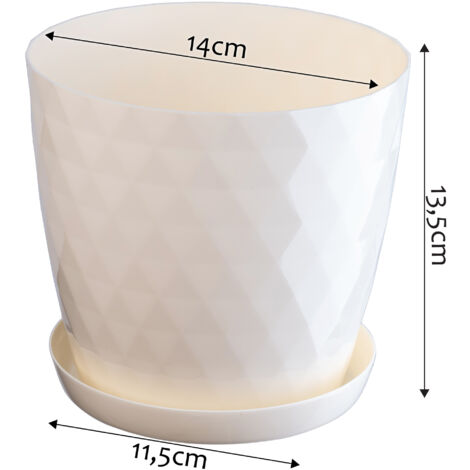 Set 2 Vasi Da Fiori Rotondi In Plastica KADAX Con Sottovaso | 18 E 20 Cm Bianco Lucido | Per Piante E Erbe Da Interno