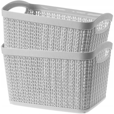 Ceste porta oggetti in vimini grigio set 2 pezzi